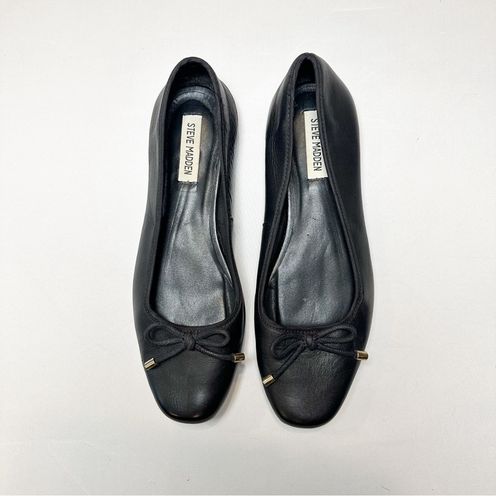 Steve Madden Black Leather Bow Detail Ballet Flats
